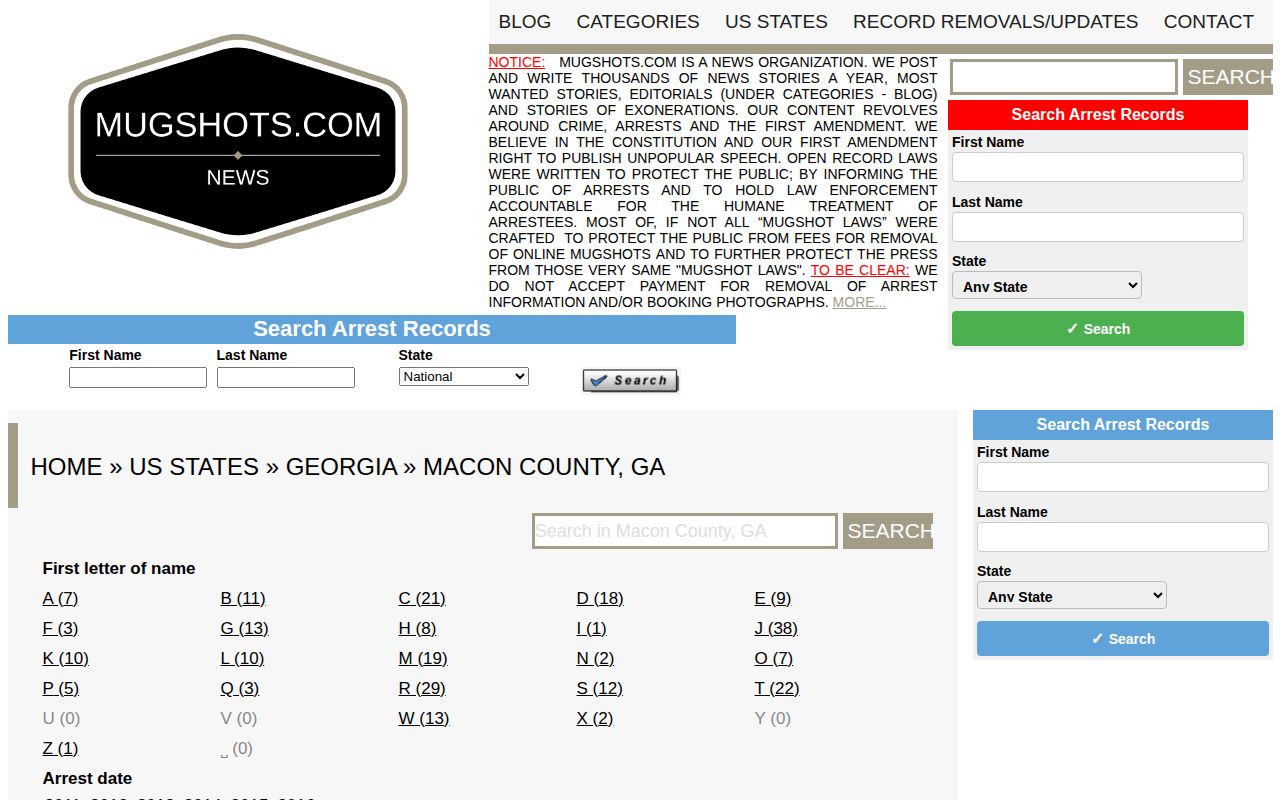 Historical unofficial Mugshots.com Macon County section