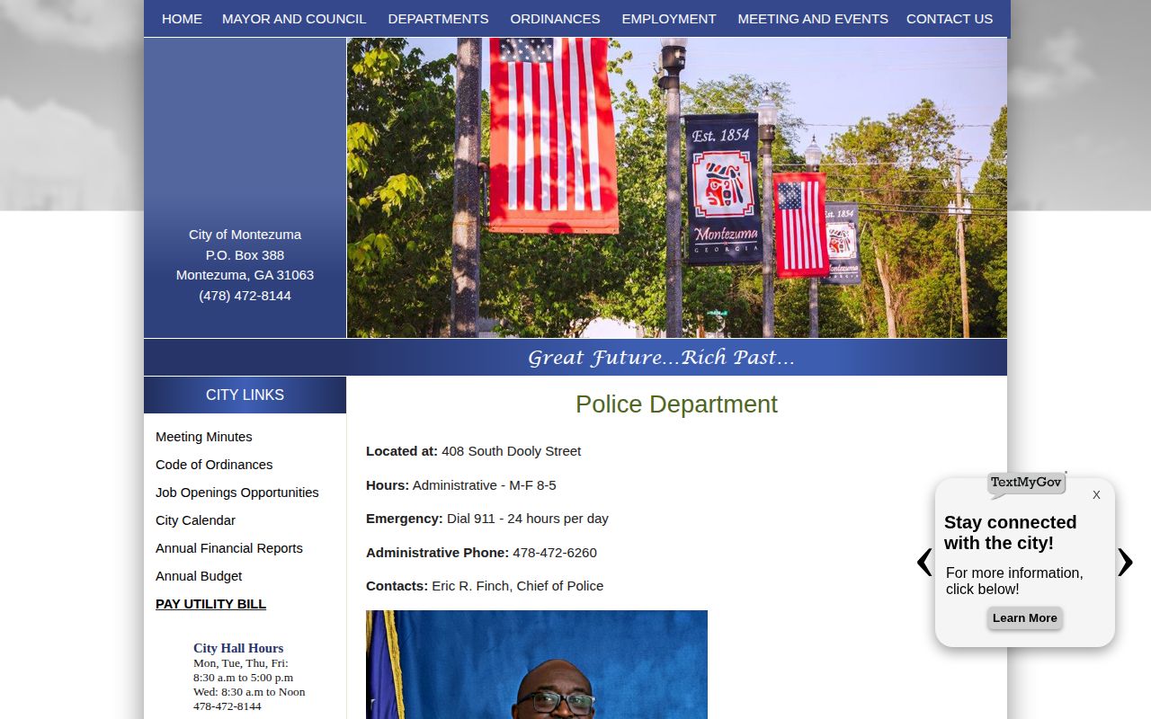 Macon County Montezuma Police Department contact page for city arrest records