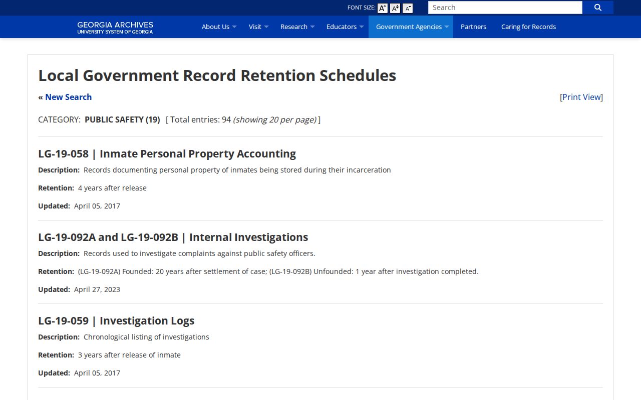 Georgia Archives jail booking record retention schedule for Macon County research
